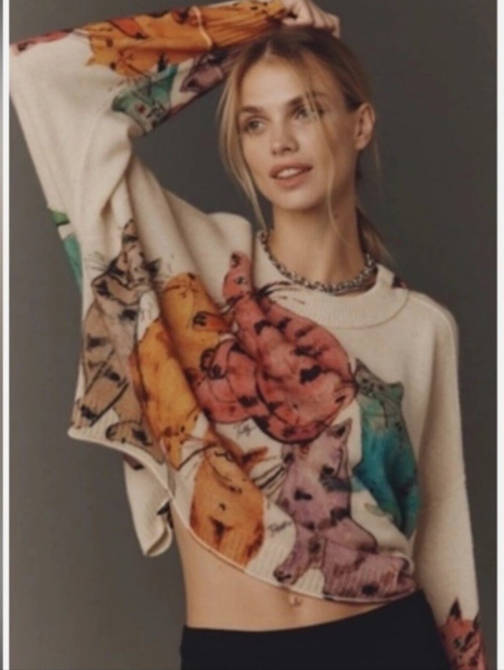 ANTHROPOLOGIE Goldie Cats 100% Cashmere Boxy Kitty Sweater RARE Blogger Fave New